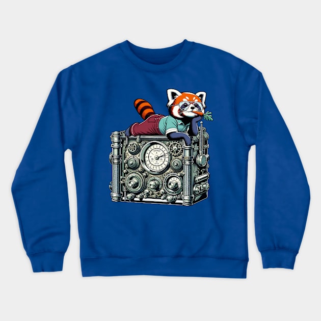 Red Panda Relaxing on Vintage Radio - Unique Digital Art Crewneck Sweatshirt by TimeWarpWildlife